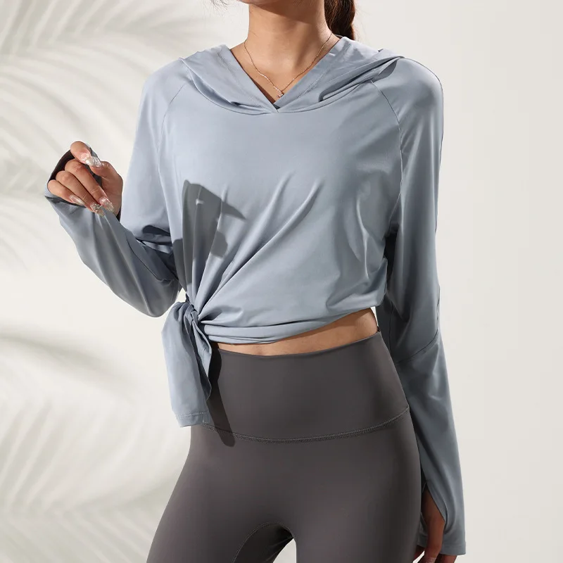 Hooded Training Running T-shirt Loose Fitness Clothing Gym Female Breathable Quick-dry Long Sleeved Yoga shirt Top Women Tees sports t shirt yoga top yoga shirt sports shirt