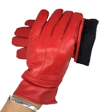 Женские зимние кожаные перчатки, теплые перчатки из натуральной кожи, красные перчатки из овчины, осенне-зимние модные женские ветрозащитные перчатки G17