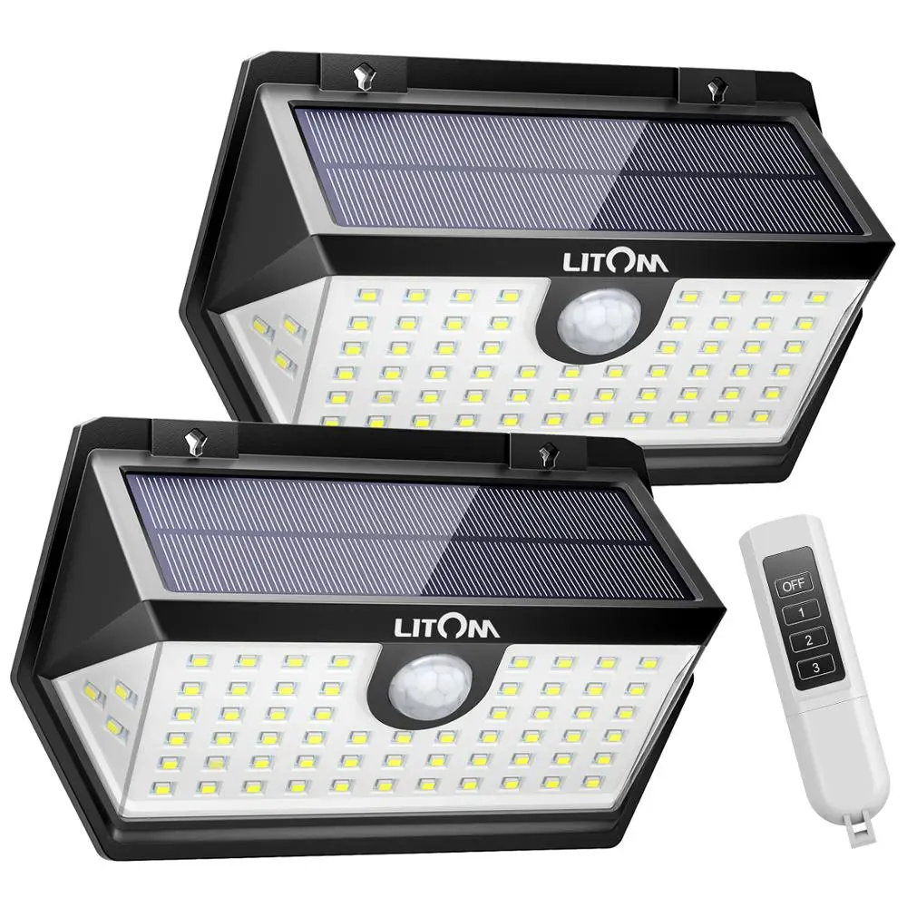 2 шт., LITOM Advanced 63 светодиодный солнечный садовый светильник, новая система движения PIR, солнечные огни, открытый IPX7, водонепроницаемый датчик движения, лампа - Испускаемый цвет: 2 Packs