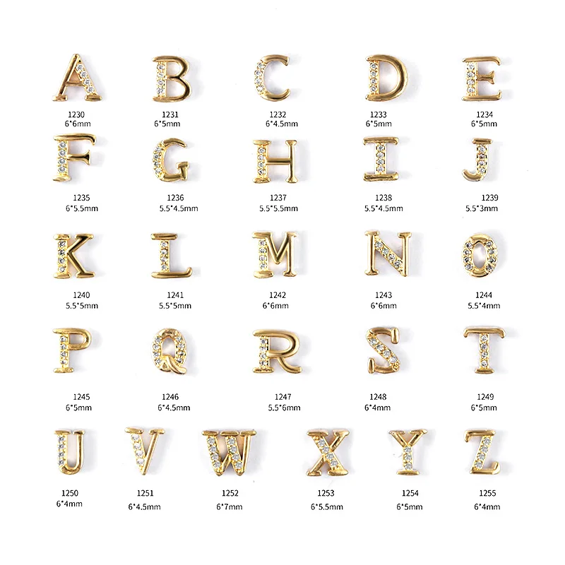 FlorVida A-Z 26 шт. набор Английский алфавит ABC письмо дизайн ногтей Стразы с украшения из сплава 3D для ногтей маникюрный набор