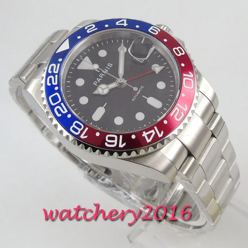Big Deal  40mm PARNIS Black Dial Sapphire Glass gmt Date Automatic Movement men's Watch