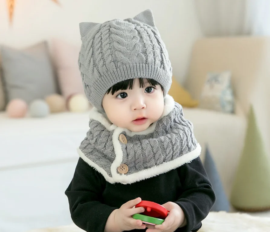 New Baby Cap Hat Scarf Infant Cotton Ears Cute Comfortable Clothes Accessories Set