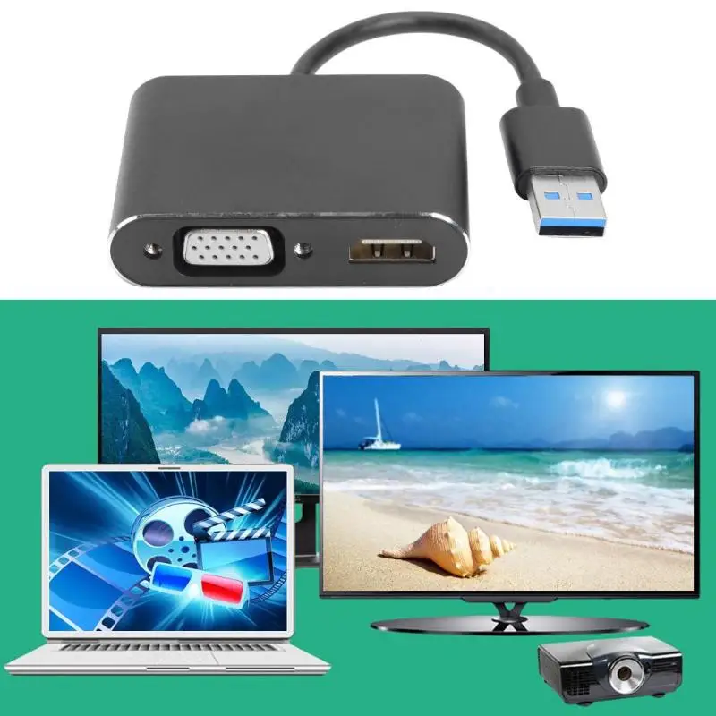 Горячая конвертер кабель Многофункциональный USB3.0 концентратор USB к HDMI VGA адаптер док-станция конвертер кабель для ноутбука