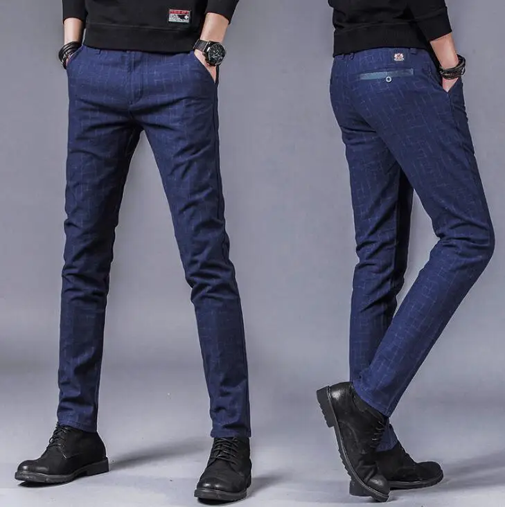 Мужские деловые повседневные брюки тренд дизайнер корейский стиль Slim Fit Многоцветный модные эластичные однотонные брюки Мужская брендовая одежда - Цвет: 519 Navy Blue