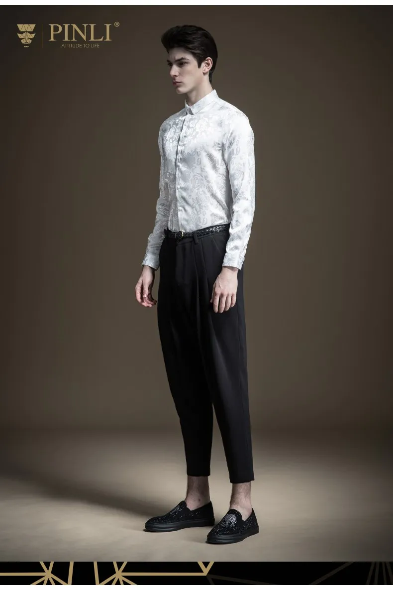 Camisa Social Лидер продаж Masculina Camiseta Pinli осень Новая Мужская квадратная жаккардовая тонкая рубашка с длинными рукавами B193413233