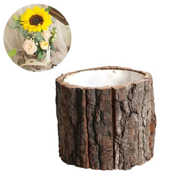 

Wooden Flower Vase Tree Bark Hug Bucket Flower Packaging Box Birthday Gift Box Flowerpot Party Wedding Decor Plants Container