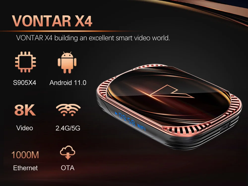 2022 VONTAR X4 Amlogic S905X4 Smart TV Box Android 11 4GB 128G 64GB Wifi Youtube BT AV1 Media Player TVBOX 4K 1000M Set top box