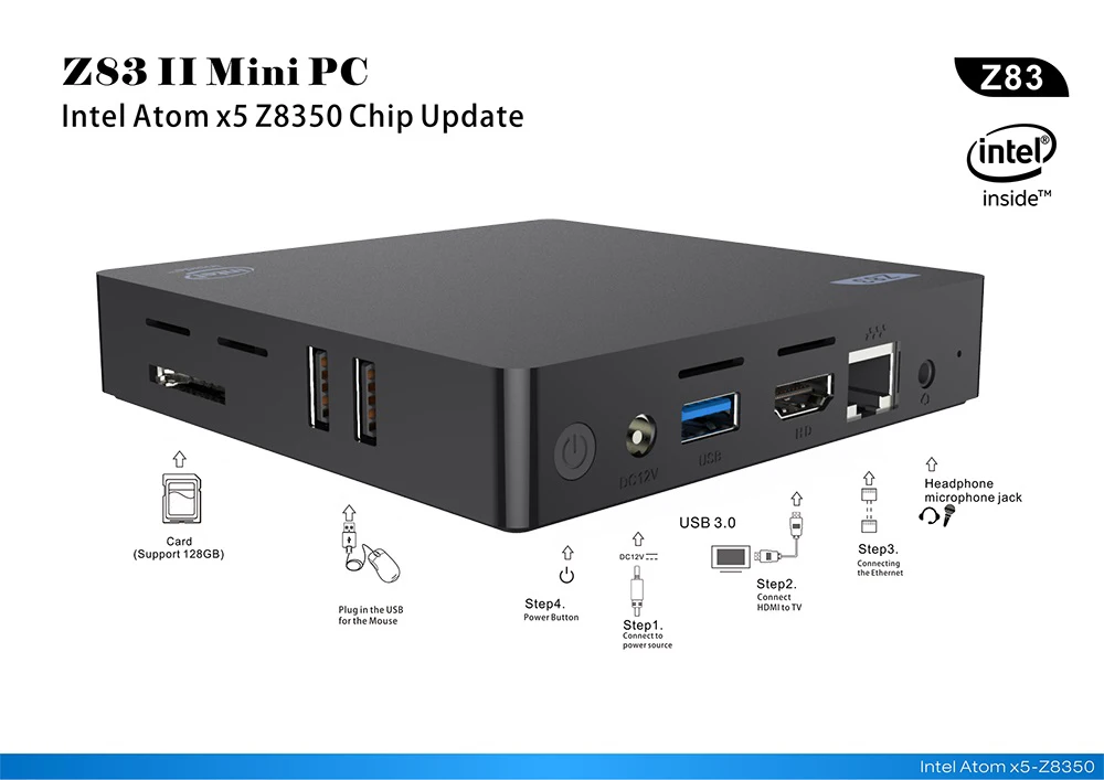 Z83II мини ПК Intel Atom x5-Z8350 четырехъядерный ТВ приставка Windows 10 Intel Atom 2,4G& 5,8G WiFi Z83II Мини ПК BT4.0 умный медиаплеер
