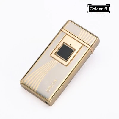 Golden 3 Настоящая Распознавание отпечатков пальцев USB Зажигалка Роскошная персональная Электронная зажигалка сенсорная перезаряжаемая двойная дуговая Зажигалка гаджеты для мужчин - Цвет: Golden 3