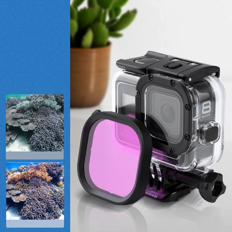 Purple 3-Pack Фильтры комплект красный пурпурный трубка объектив красный цвет фильтр для GoPro HERO 8 черный супер костюм Корпус чехол Аксессуары - Цвет: Purple