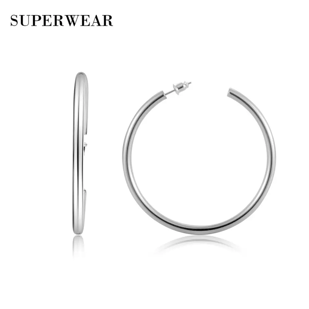 

SUPERWEAR Big Hoop Earrings for Women Stainless Steel Silver Rose Yellow Gold Color Large Round Tube Earring Fashion Jewelry