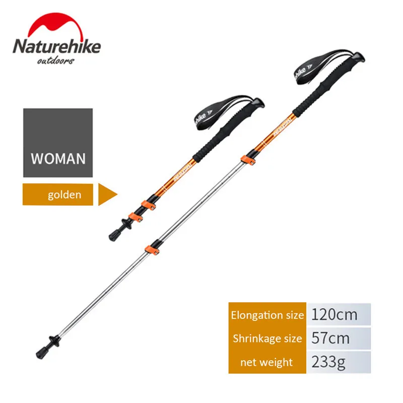 Women Gold Naturehike альпенштоки для взрослых и детей, сверхлегкие треккинговые складные палки для прогулок, походные палки, телескопический для кемпинга, семейные альпенштоки - Цвет: Women Gold