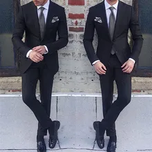 Классический стиль две кнопки черный заостренный лацкан Жениха Лучший мужской костюм смокинги жениха Мужские свадебные костюмы(куртка+ брюки