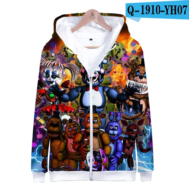 Милые толстовки с капюшоном Five Nights At Freddys FNAF, Детская толстовка с капюшоном на молнии для мальчиков, осенне-зимняя куртка, пальто, одежда - Цвет: 3D