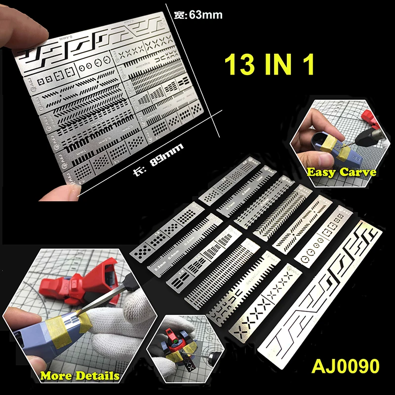 Military Model Tool Carved Texture Punched Circle Drawing Auxiliary Ruler Engraving Stainless Steel model tools