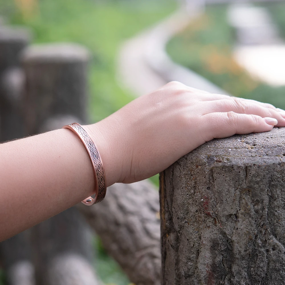 Bracelet magnétique en cuivre véritable Meathly pour femme Bracelet réglable vintage viking en cuivre pur et bracelets manchette bracelet magnétique en cuivre_voghion.com