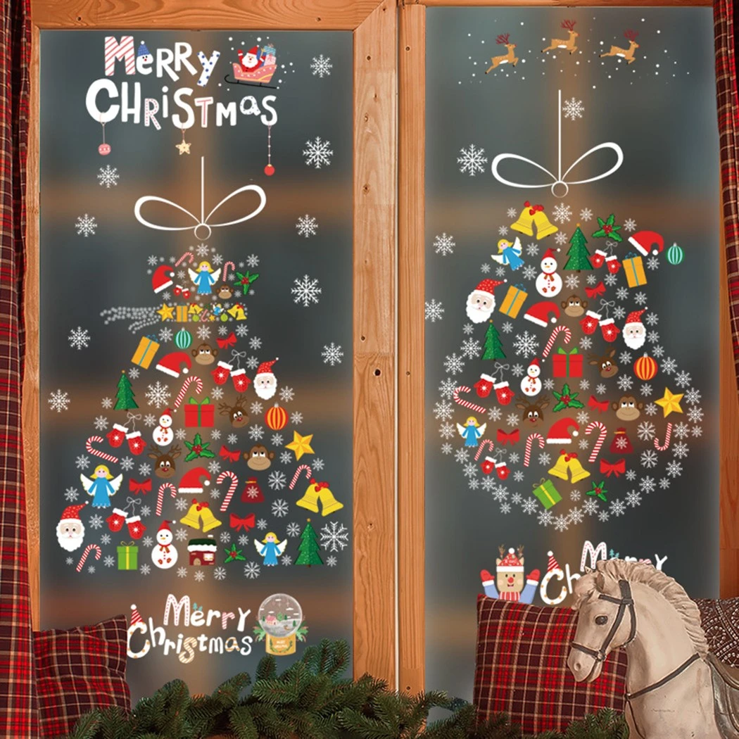 2022 New Year Christmas Wall Sticker Removable Xmas Tree Shop Window Glass Art Decal For Diy Craft Christmas Decorations Navidad|Wall Stickers| - Aliexpress
