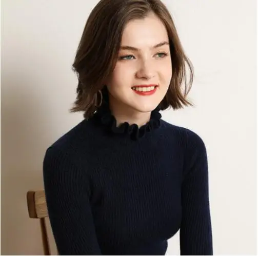 Navy Blue GCAROL, новинка, женский свитер со стоячим воротником, 30% шерсть, теплый, стрейч, OL, повседневный джемпер, Осень-зима, ender, вязаный пуловер, S-2XL - Цвет: Navy Blue