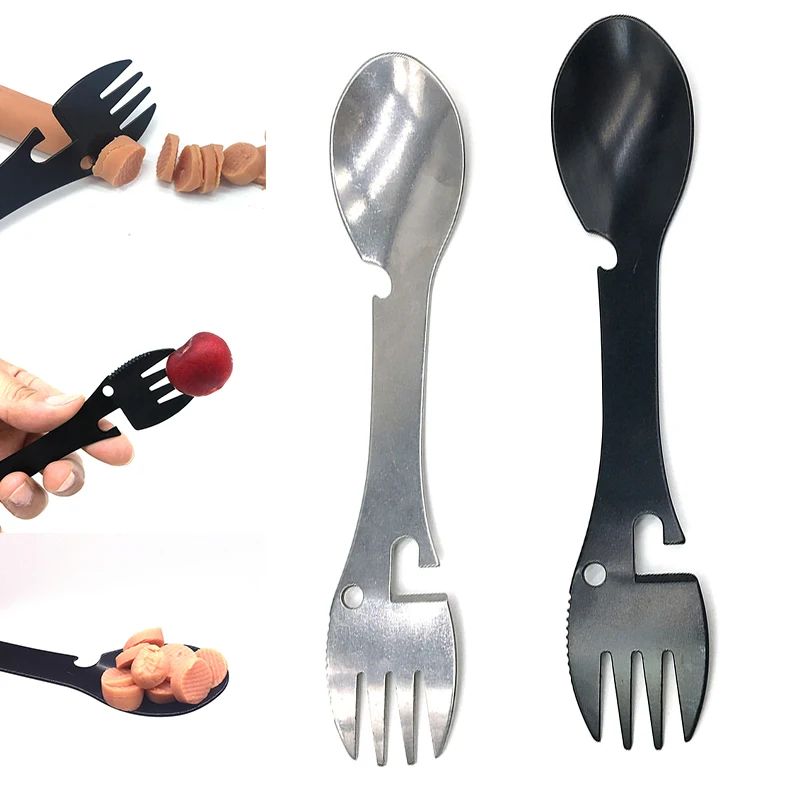 Multifunctional Cutter Spoon Fork Tool Outdoor Camping Picnic Survival Utensil