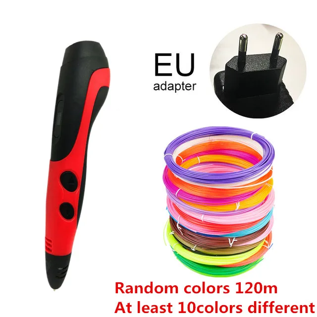 EU RED 120M USB кабель 3D Ручка с 12 цветов 36 метров PLA нити печать Ручка Поддержка ABS и PLA Дети Diy ручка для рисования с ЖК-дисплеем - Цвет: EU RED 120M