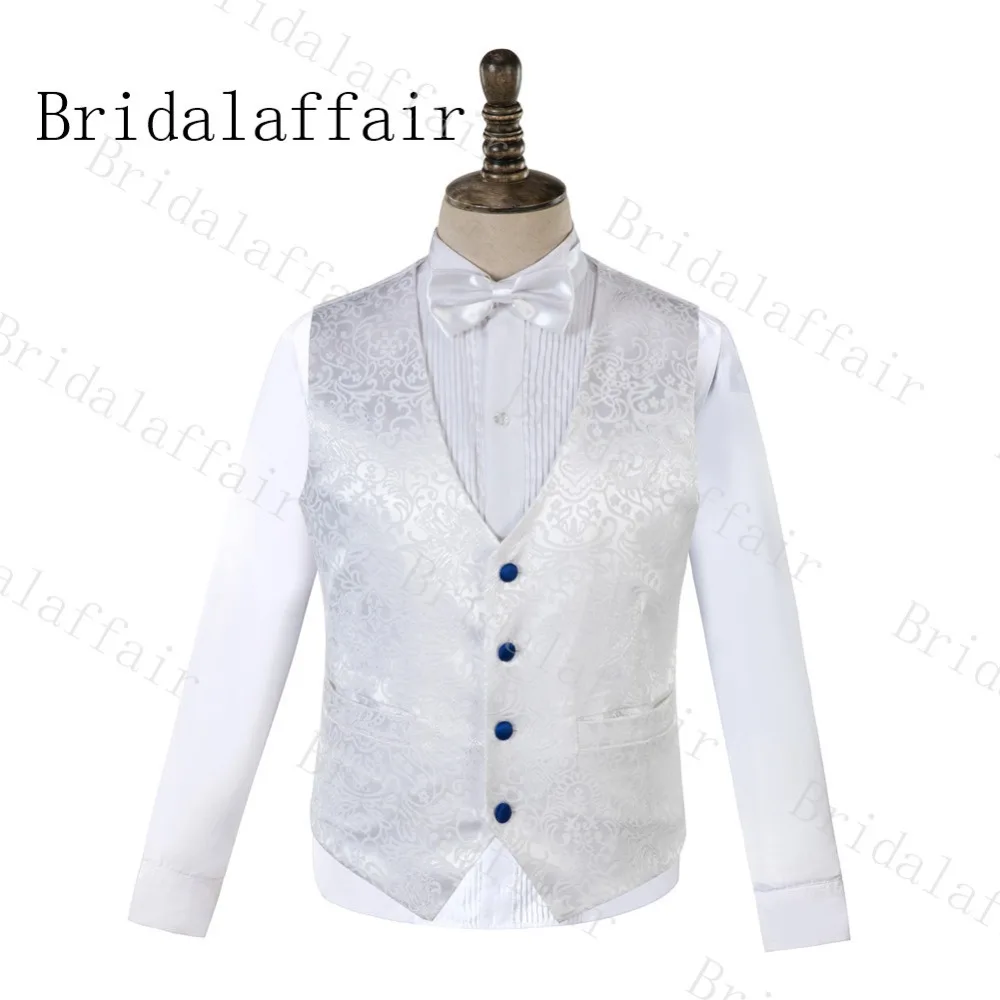Bridalaffair одежда цвета слоновой кости белый Jacqaurd смокинг мужские свадебные костюмы костюм смокинг жениха Формальные костюмы(куртка+ брюки+ жилет