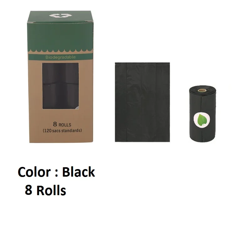 black 8 Roll Мешки для отходов собак с дозатором и зажимом поводка, стандарт и EPI добавка - Цвет: black 8 Roll
