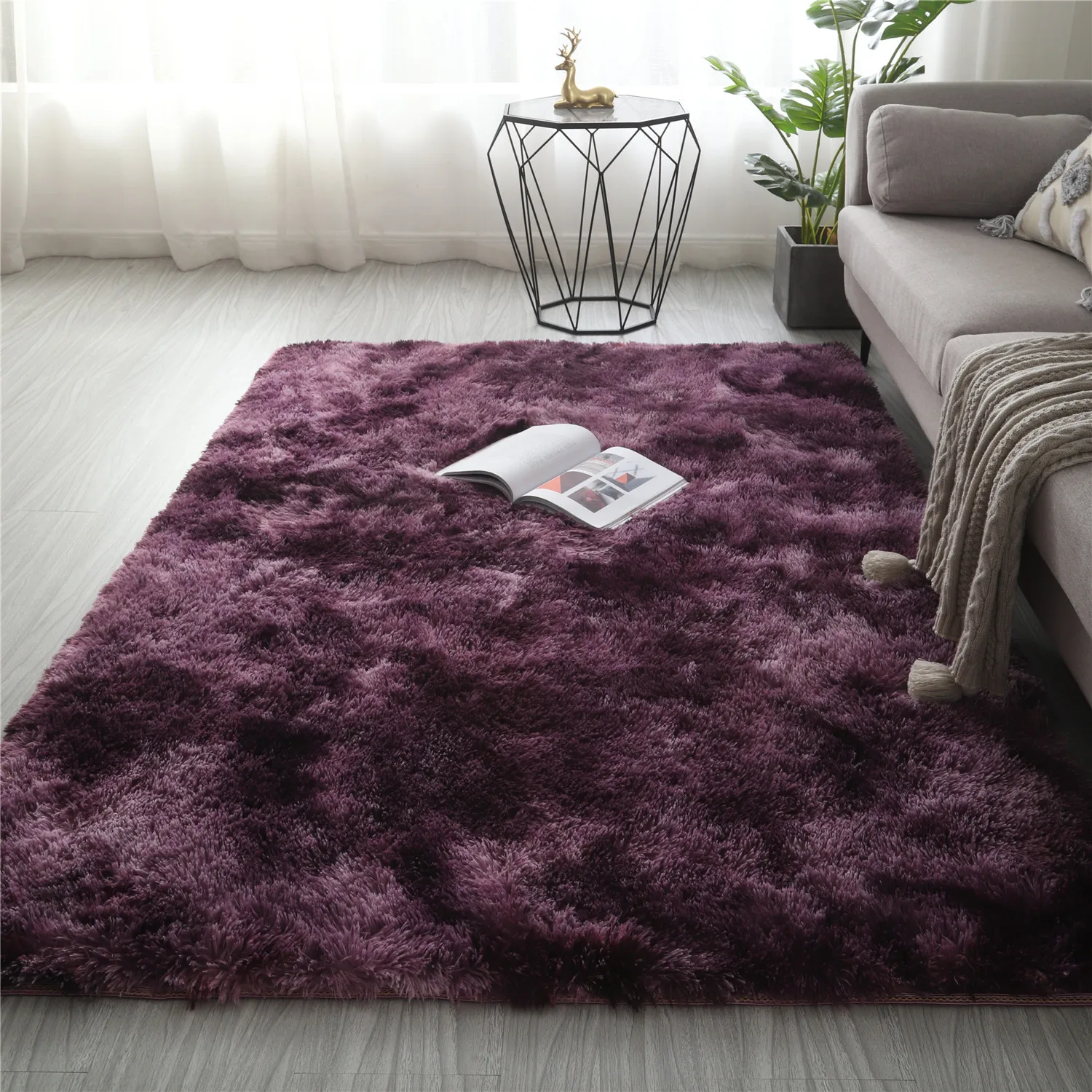 Alfombra acolchada de terciopelo de cristal en estilo moderno, alfombra  rectangular esponjosa para el hogar, alfombra de felpa corta para sala de