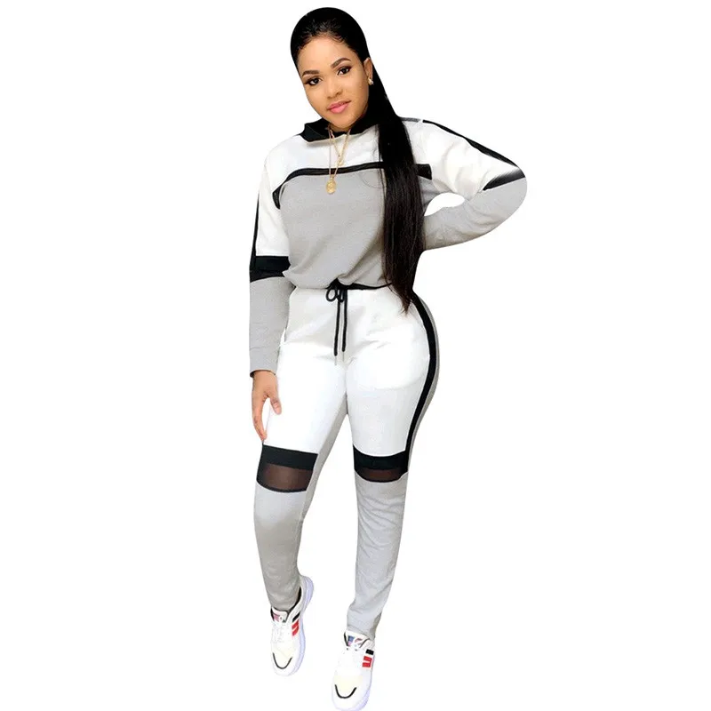 

Fall Color Block Women Tracksuit 2 Piece Set Casual Sportswear Hooded Sweatshirt Tops and Pants Jogger Fitness Two Piece Outfits