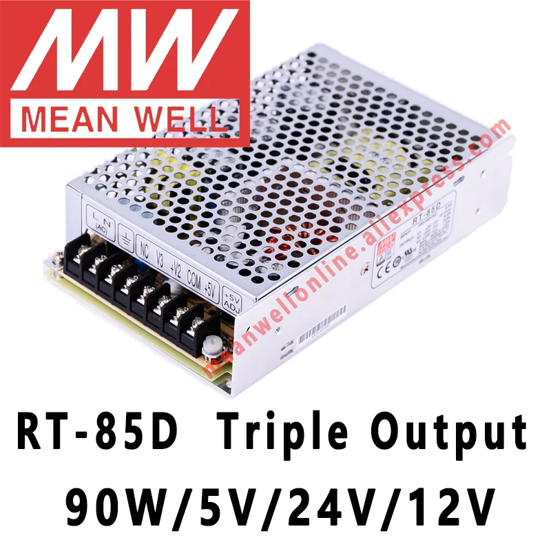 Бренд Mean Well представляет RT-85D 5 V/24 V/12 V AC/DC 90 Вт тройной Выход переключение Питание meanwell Интернет-магазин