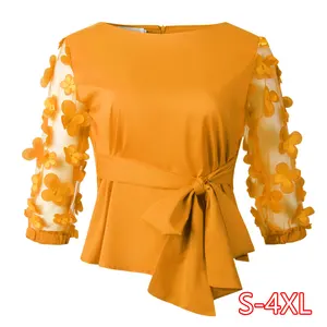 Women's Solid Color Blouse Women's Short Lace Strap Bow Shirt Blouse 2020