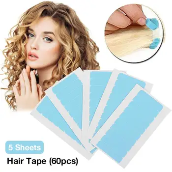 

5 Sheets 60pcs Hair Tape Adhesive Glue 4*0.8cm Double Side Tape Waterproof For Lace Wig Hair Extension Tool