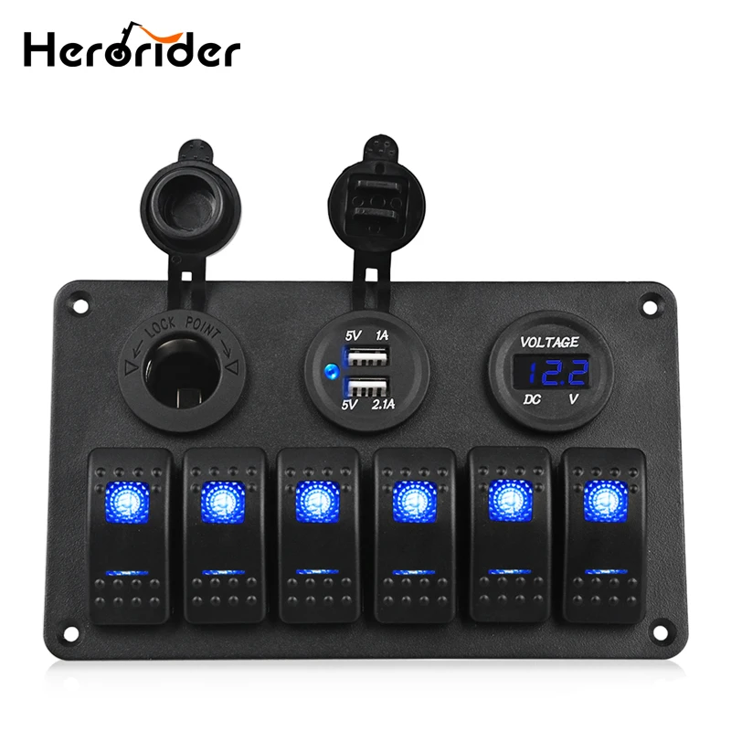 Herorider 6 Gang 24V LED клавишный выключатель панель автоматический зарядное устройство