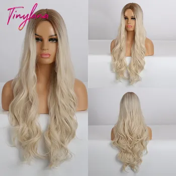 

TINY LANA Middle Part Brown to Light Blonde Gradient Hair Long Wavy Style Synthetic Wigs for Women Heat Resistant Cosplay Wigs