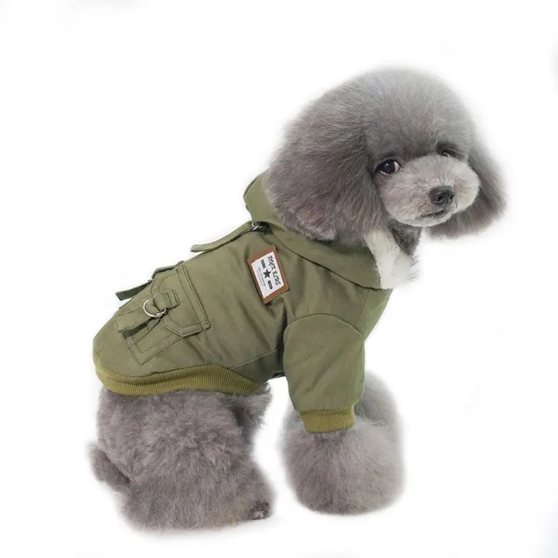 Уличная теплая одежда с принтом в виде собак Куртки с плюшевые шапки однотонные Спорт на открытом воздухе пальто костюм для щенков, осень-зима пальто для домашних любимцев собак Зимний расходные материалы