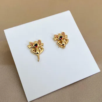 

2020 European and American Fashion All-match Zodiac Year of the Rat Ear Stud Enamel Inlaid Ear Stud Gold-Plated Commuter