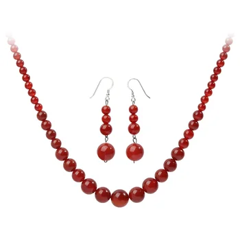 

YACQ 925 Sterling Silver Natural Carnelian 6 8 10mm Choker Necklace Dangle Earrings Set Handmade Red Jewelry Gifts For Women Mom