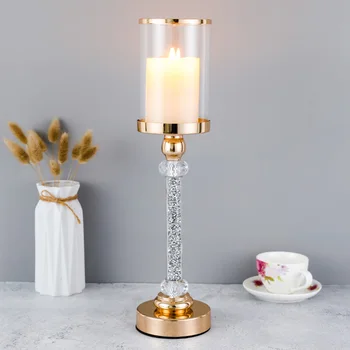 

New Europe Style Metal Crystal Diamond Candlestick Candle Holder Coffee Dining Table Wedding Christmas Halloween W/ Cover CH204