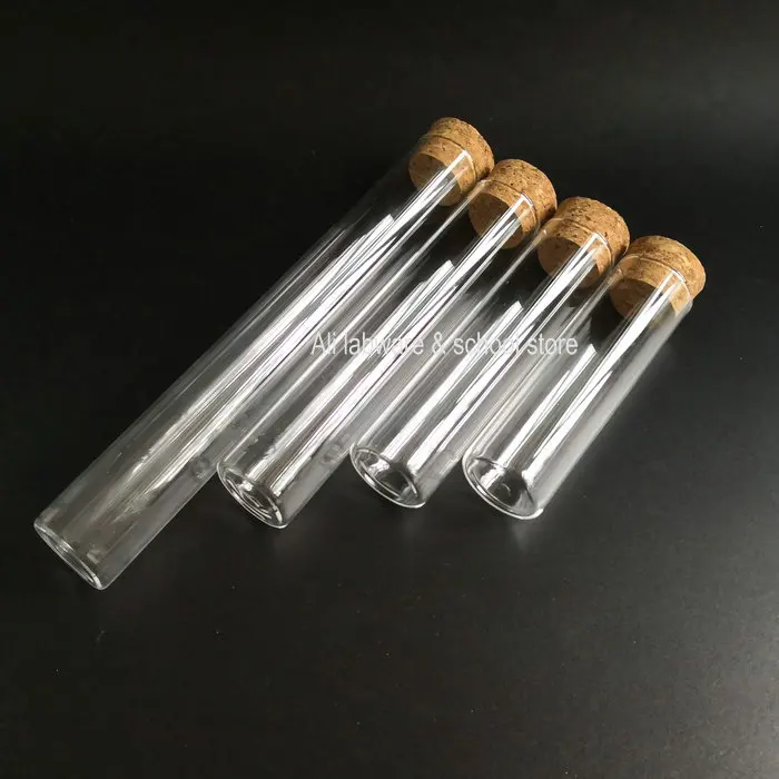 

5Pcs Clear Glass Test Tube DIA 20/25/30mm Length 100/120/150/200mm Flat Bottom Test Tube With Cork
