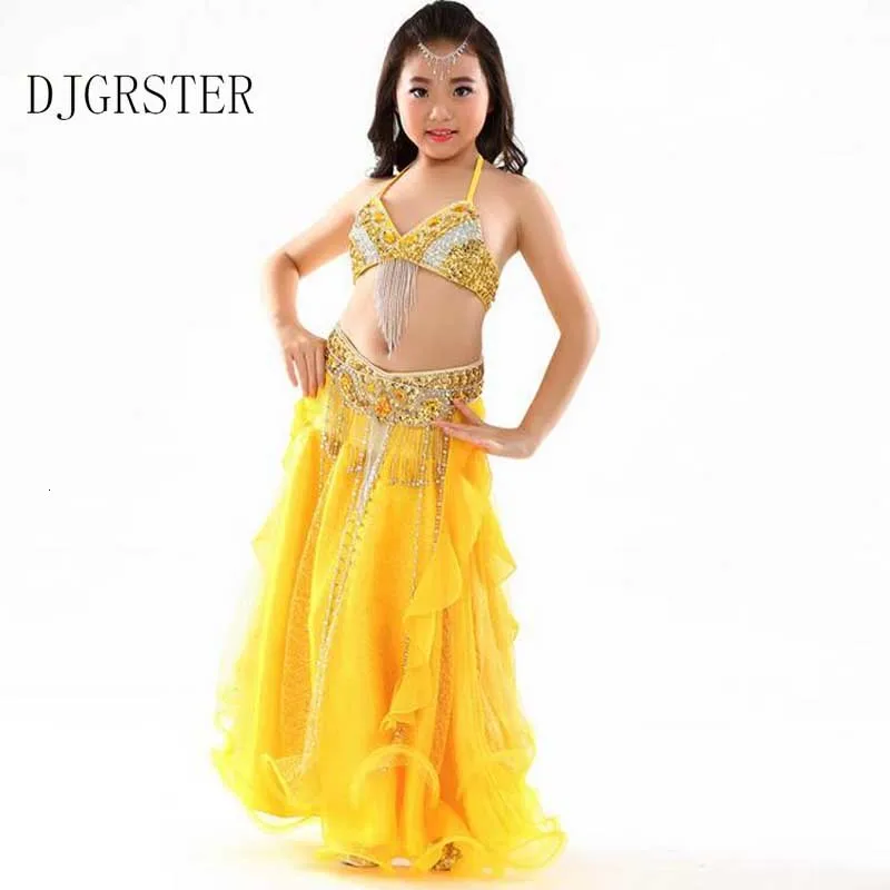 DJGRSTER Children Bellydance Dress Kids Belly Dancing Costume for Stage Competition Girl Ballroom Dance Dress Indian Dancer Sets (4)