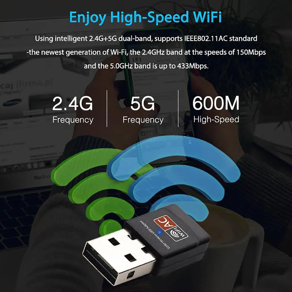USB Wifi адаптер 600 Мбит/с Wi fi адаптер Wi-fi 5 ГГц антенна USB ПК локальных сетей Wi-fi адаптера локальной сети Wi-fi адаптер переменного тока Wi-fi приемник