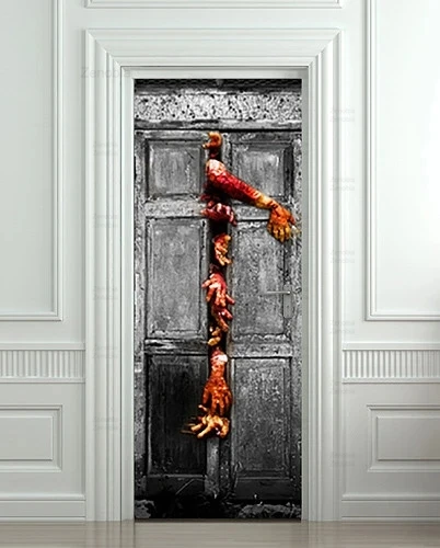 

Door Stickers Poster Art Horror Blood Hands Diy Self-Adhesive Waterproof Pvc Mural Wallpaper 3D Door Home Design Door Decoration