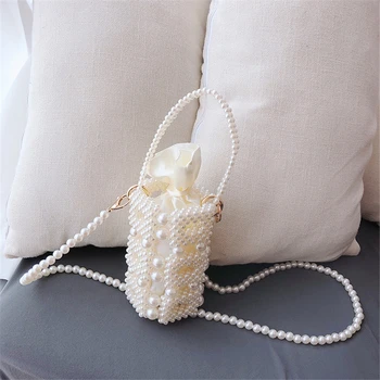 

Women Totes Mini Pearl Bags Crossbody Shoulder Bags Retro Beads Handbags Small Pearl Chain Girls Purse Ladies Evening Bags