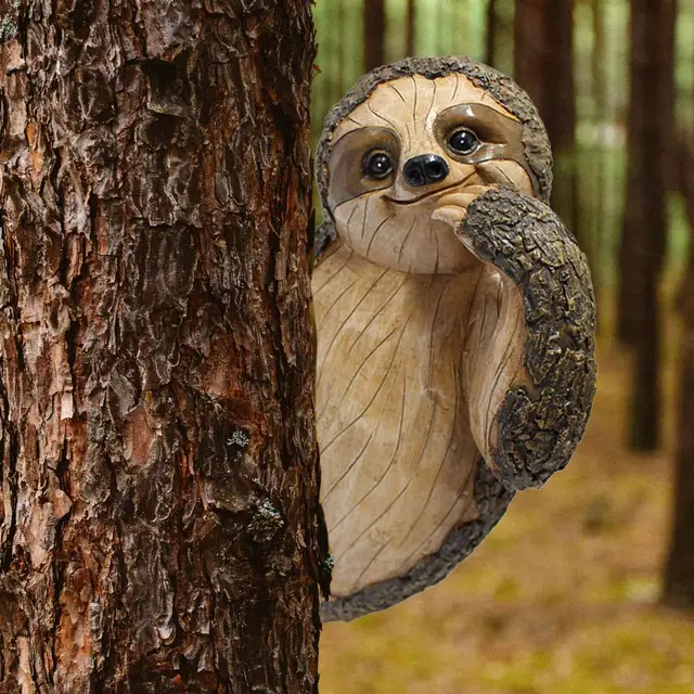 Új Sloth Kerett Kereskedlás Kerettensek Mértékelés Gyanta Fa Ölelő És Peeker Állat Az Udvarhoz Fűnyoltan Dekoráció - Image 5