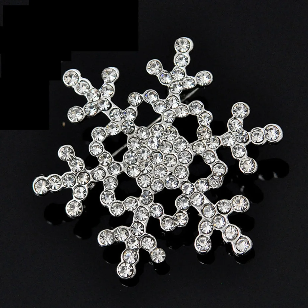 Silver Snowflake Diamante Brooch Rhinestone Crystal Broach Pin Xmas Gift