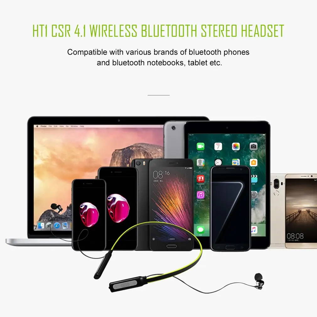 HT1 Bluetooth CSR 4,1 наушники с шейным ремешком, беспроводная Магнитная наружная стереогарнитура с микрофоном, спортивные наушники