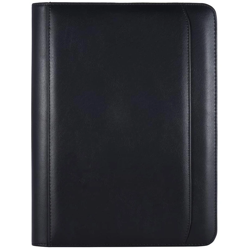 A4 Leather Business Portfolio Padfolio Folder with Business Card U Flash Disk Holder Memo Note Pad Loose-Leaf Loop