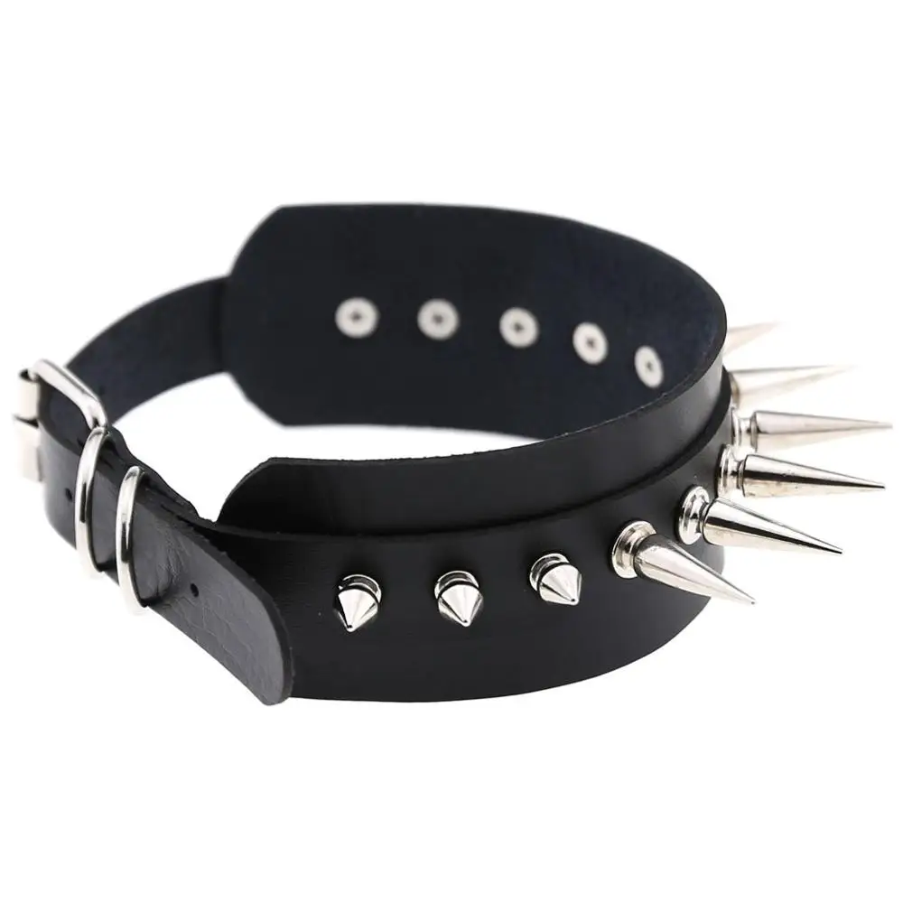 KMVEXO Punk Rock Gothic Leather Chokers for Women Mens Silver Spike Rivet Stud Collar Choker Necklaces Statement Anime Jewelry