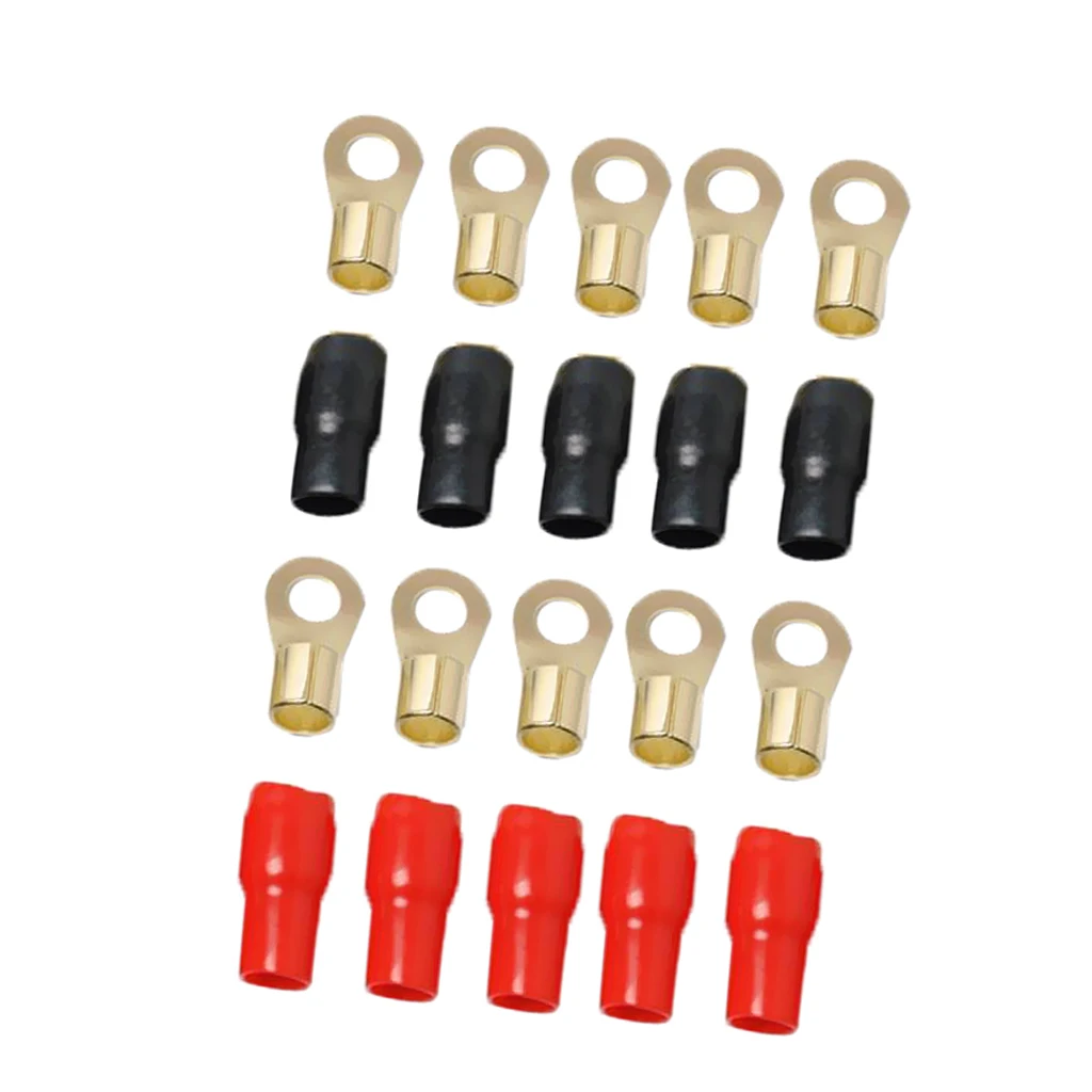 5 Pairs 4 AWG Car Audio Ring Terminal Wiring Connector Gold-plated Durable