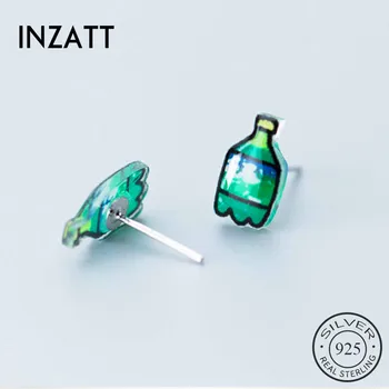 

INZATT Real 925 Sterling Silver Fruit Green Bottle Acrylic Stud Earrings For Fashion Woman Party Fine Jewelry Cute Accessories