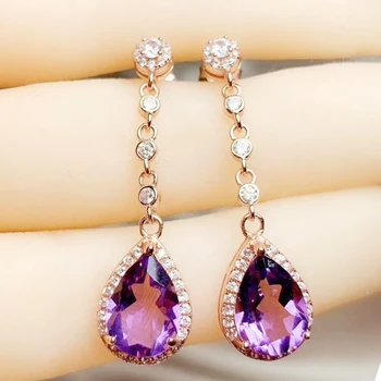 

Per jewelry Natural real amethyst or other gemstone drop earring 4ct*2pcs gemstone 925 sterling silver Fine jewelry T203268